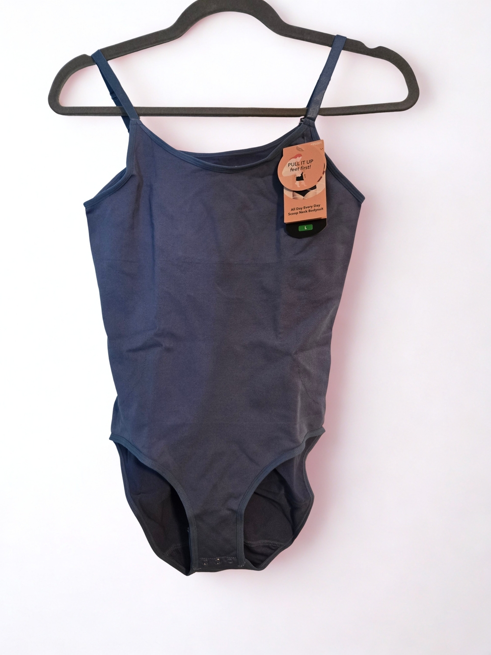 Shapermint One-Piece Bodysuit with Adjustable Straps, Dusty Blue Sz L